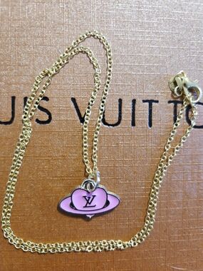 Louis Vuitton Pink and Gold Planet Heart Pendant Necklace